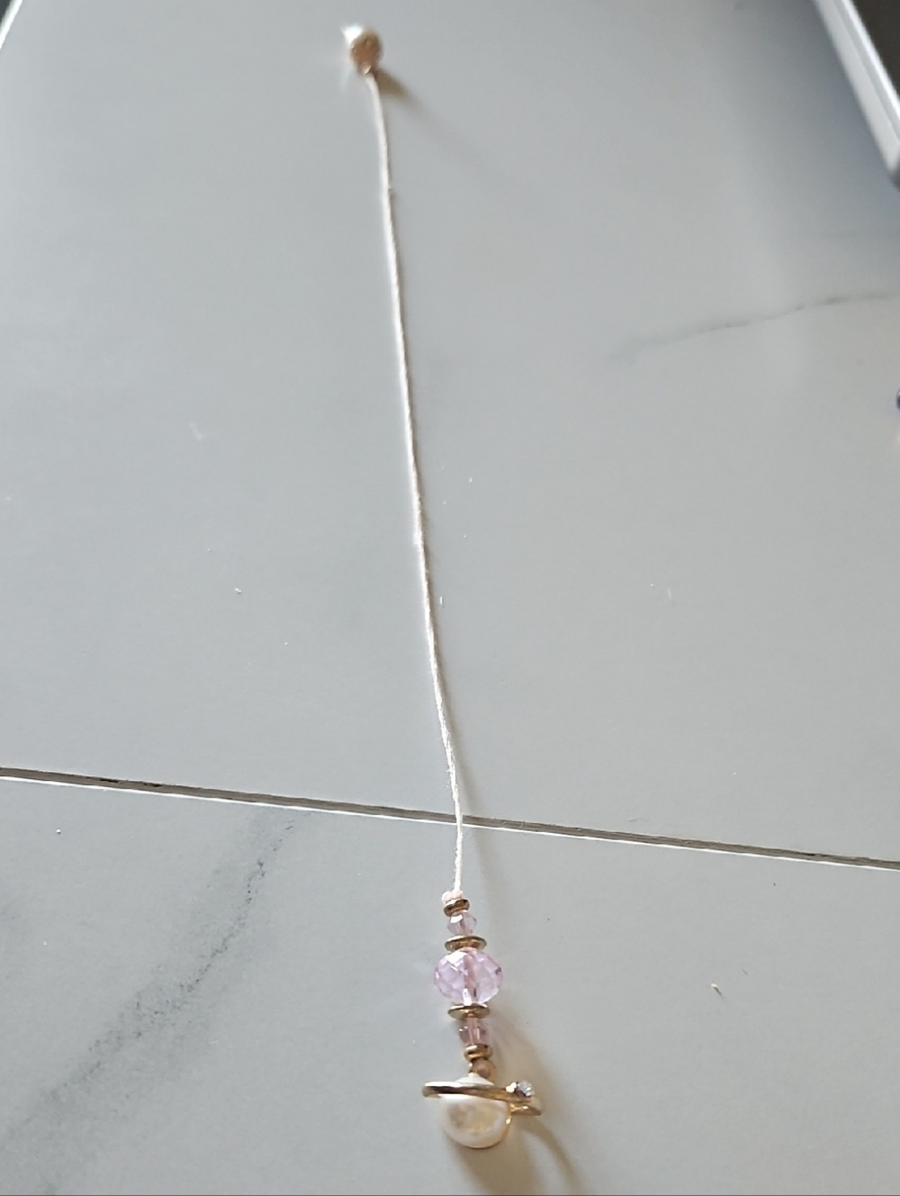 Delicate Pink Bead and Pearl Pendant Bookmark